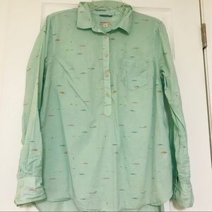 Teal Swimmer Print Button-Up Top